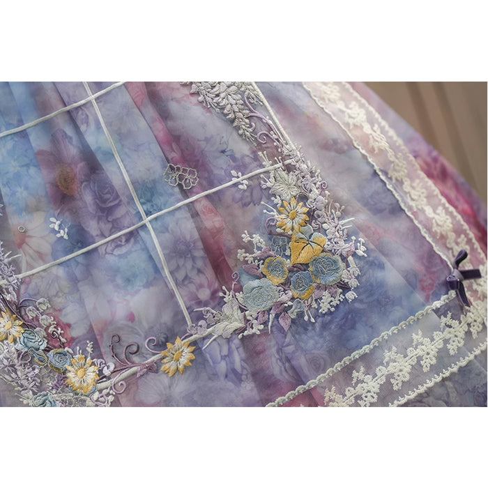 花園の水彩画の刺繍レースエプロン[2025年9月中旬-10月下旬発送