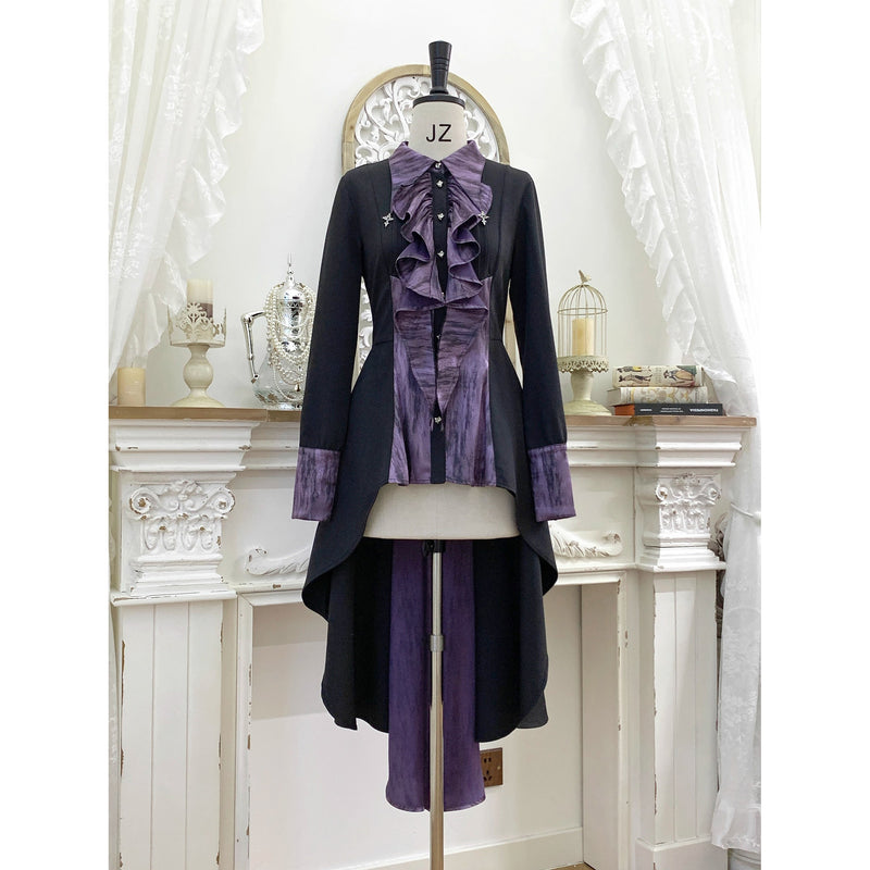 中世貴族のヴィクトリアンテールブラウス - Black Purple[2025年12月上旬-12月下旬発送予定]