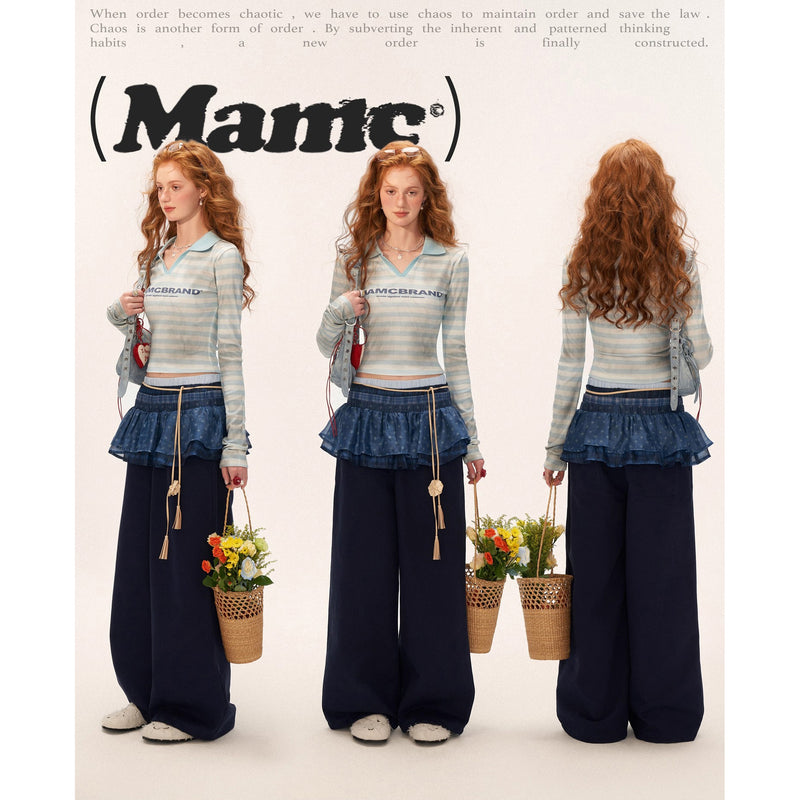 Star Pattern Ruffle Waist Wide Pants
