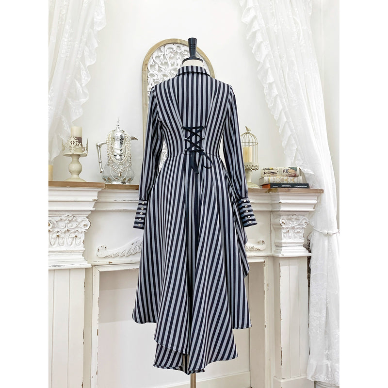 中世貴族のヴィクトリアンテールブラウス - Gray Block Stripe[2025年12月上旬-12月下旬発送予定]