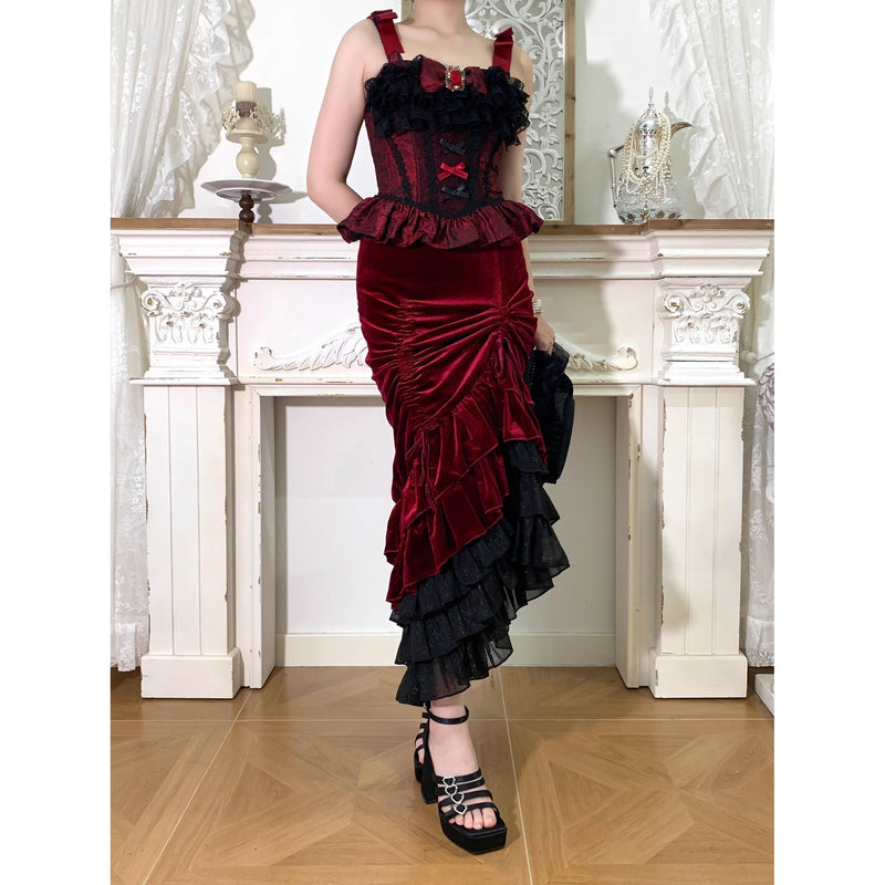 西洋貴族のベルベットマーメイドスカート - Wine Red[2026年2月下旬-3月下旬発送予定]