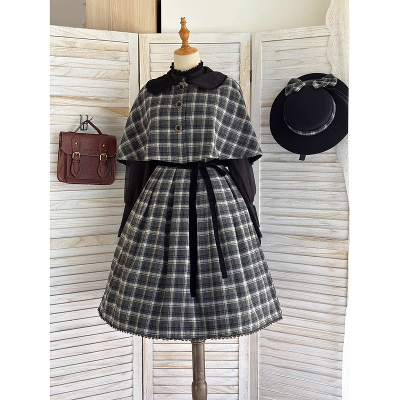 伯爵令嬢のジャンパースカートとケープ - Black Check[2026年2月上旬-3月下旬発送予定]