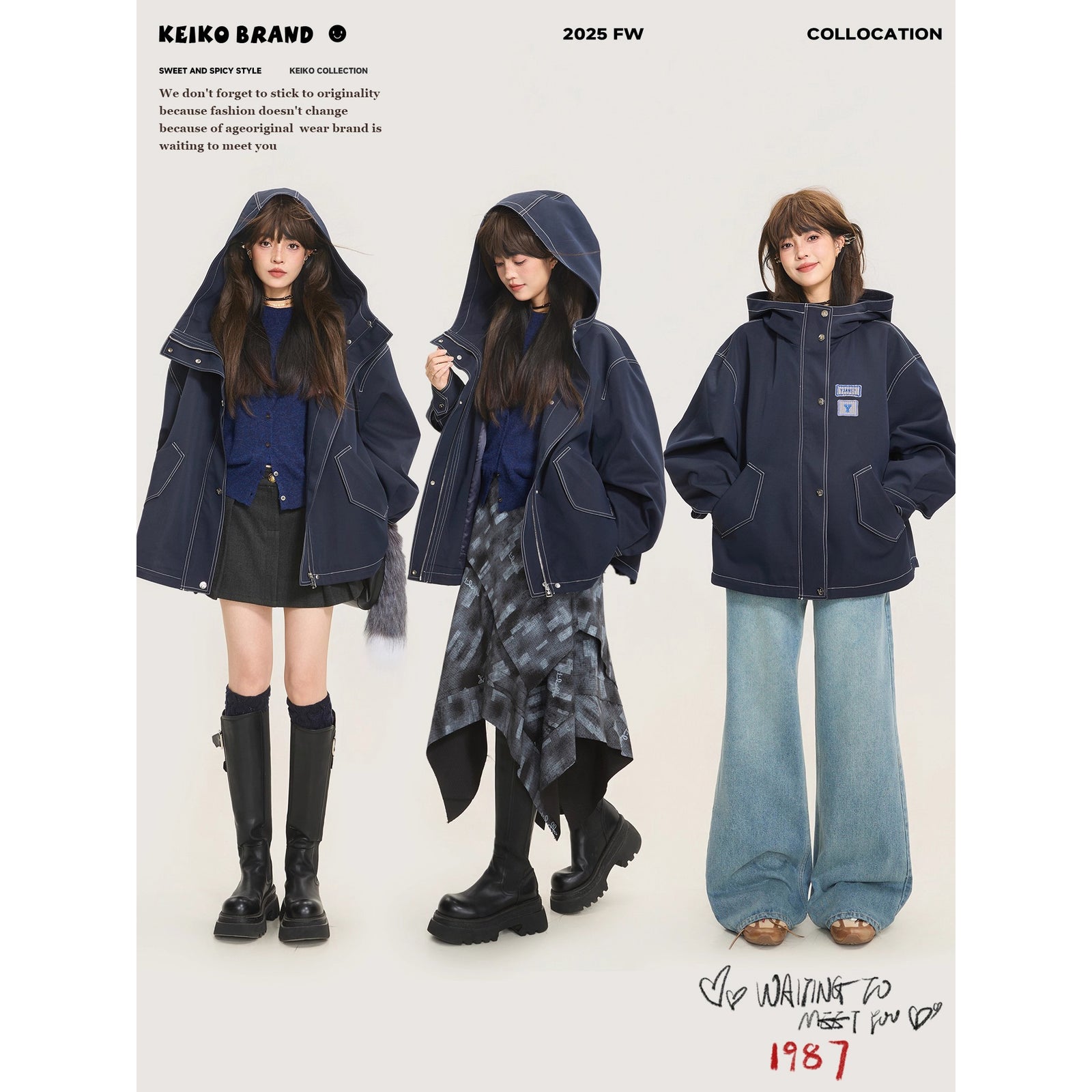 濃紺の刺繍アメリカンフードジャケット – ManusMachina