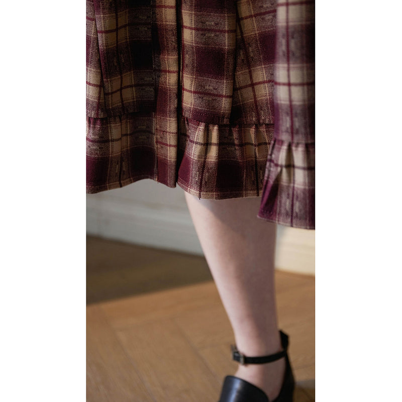 Reddish Bronze Plaid Retro Dress