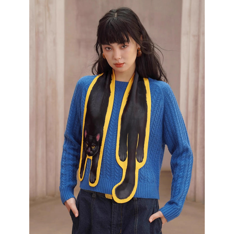 黒猫の挿絵マフラー