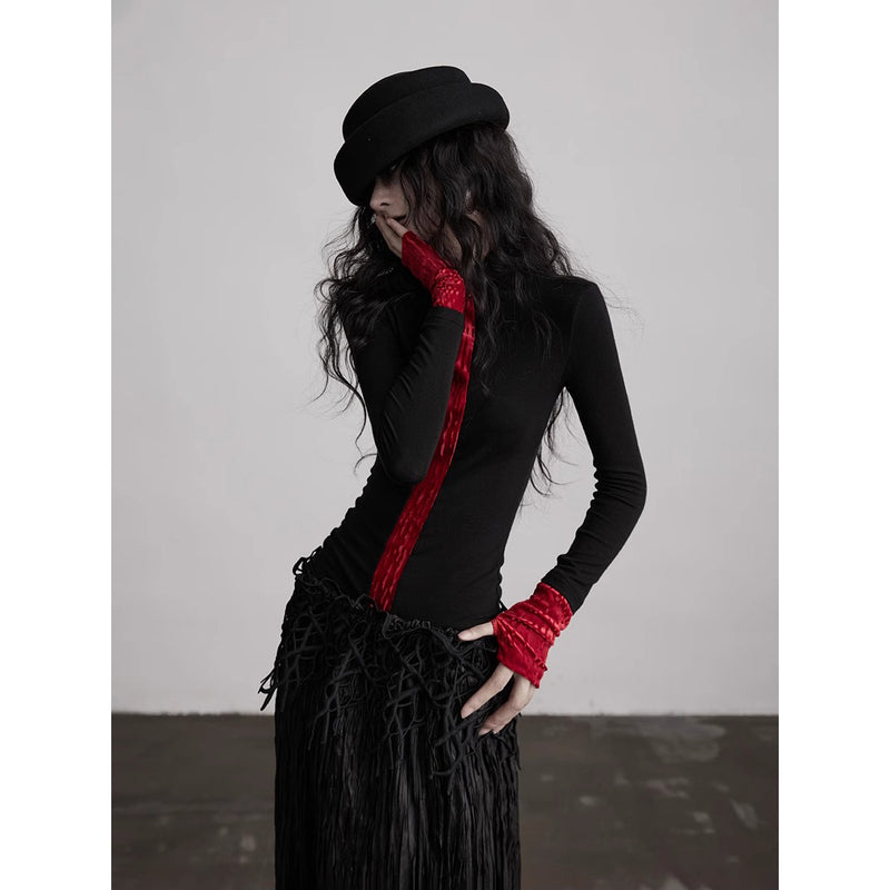Black Red Slim Fit Top