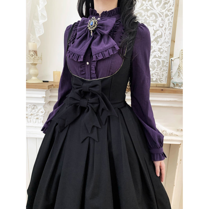 西洋令嬢の縦縞クラシカルブラウス - Purple[2026年1月上旬-1月下旬発送予定]