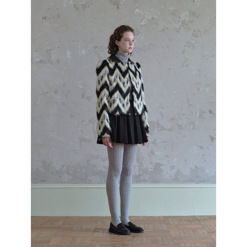 Geometric Pattern and Leather Fur Jacket