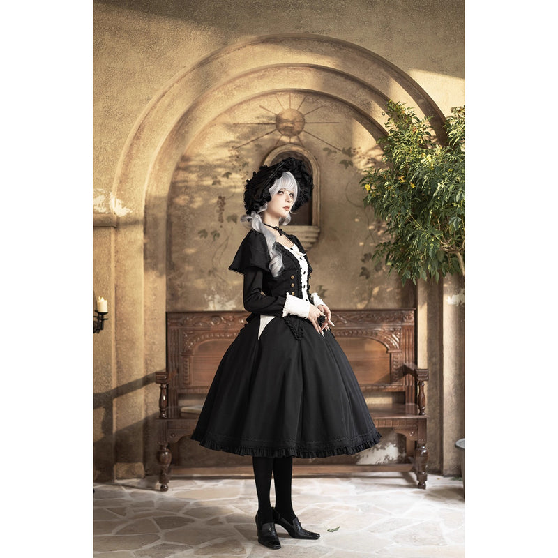 暗黒夜会のクラシカルケープワンピース - Black × White[2026年3月上旬-3月下旬発送予定]