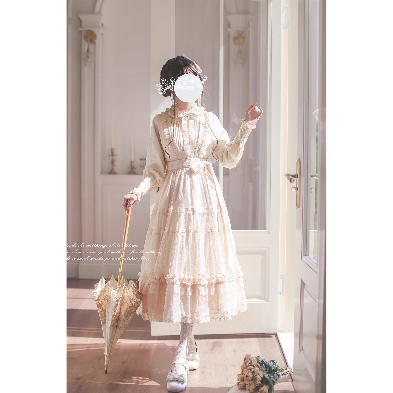 奏鳴曲を奏でる刺繍ジャンパースカートとフリルリボンブラウス