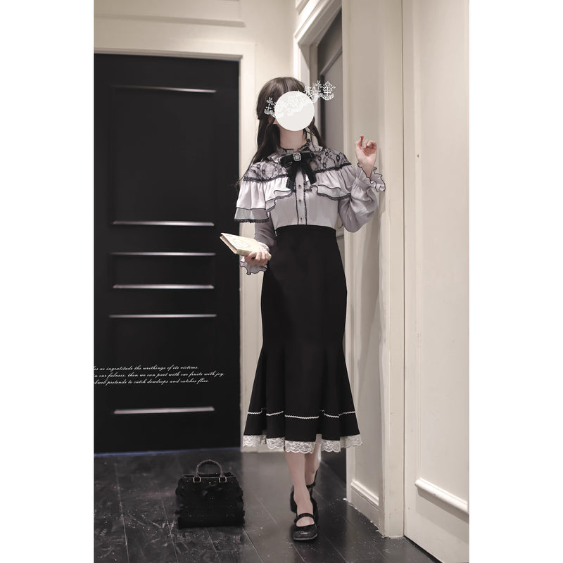 夜会の令嬢のケープトップスとマーメイドスカート