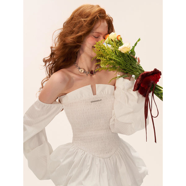 White Striped Shirred Docking Top