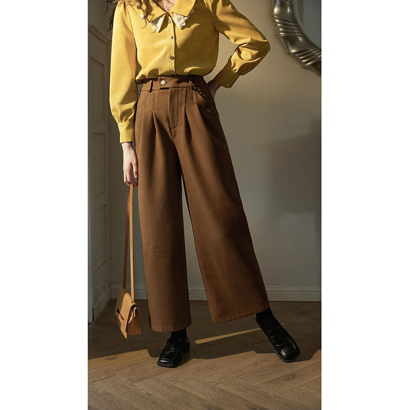 Dark Brown Herringbone Wide Pants