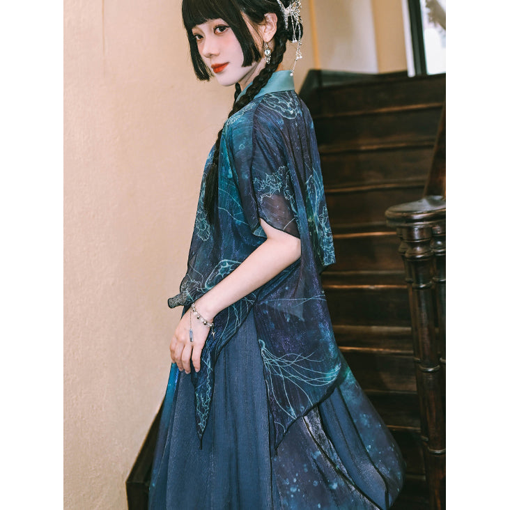 深藍の海月のシフォンブラウス