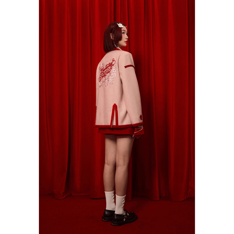 紫陽花と蝶の刺繍ウールジャケット