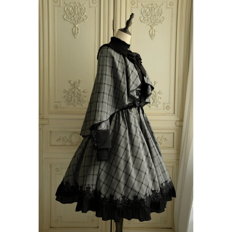 薄墨の格子柄ショートジャケットとケープ[2026年3月下旬-4月下旬発送予定]