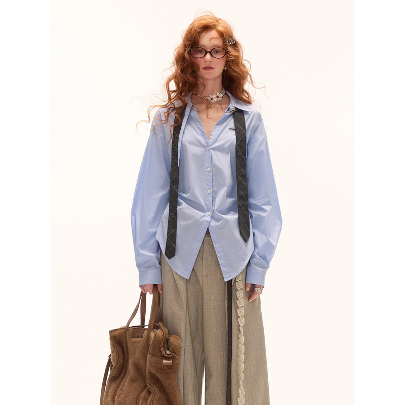 Light Blue Gathered Waist Shirt