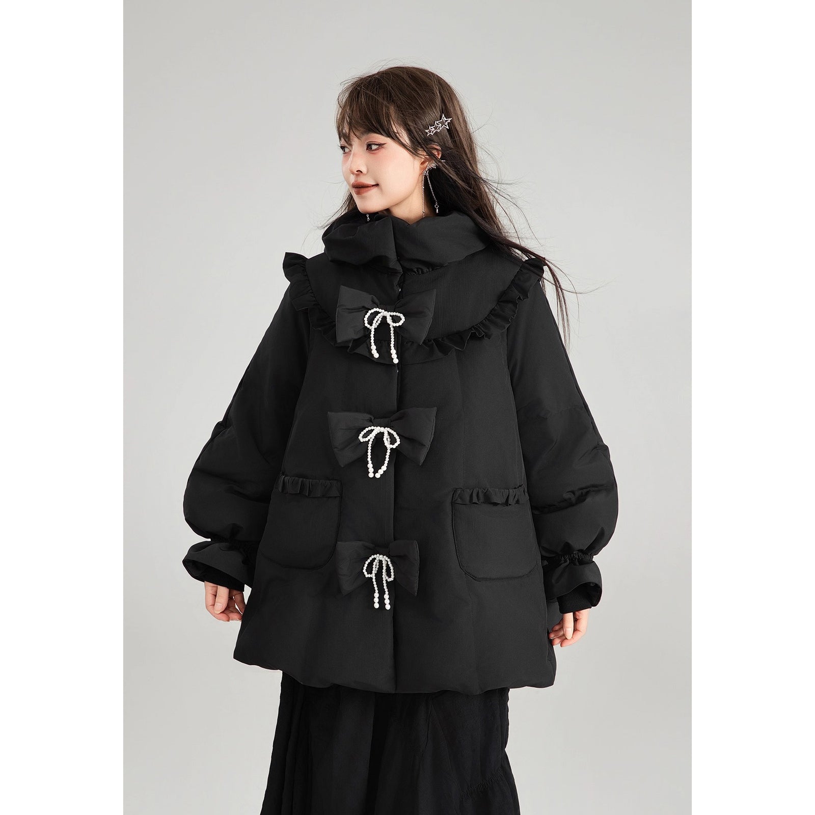 黒のお嬢様のリボンダウンジャケット – ManusMachina