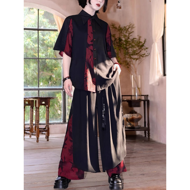 夕闇の黒鴉のレイヤードワイドパンツ