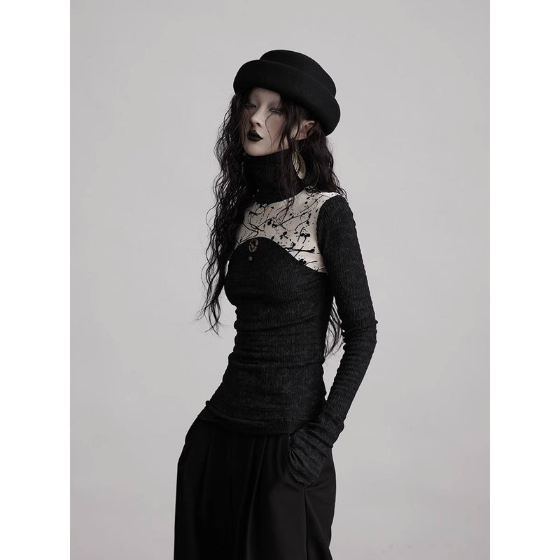 Ink Painting Knit Lace Tank Top