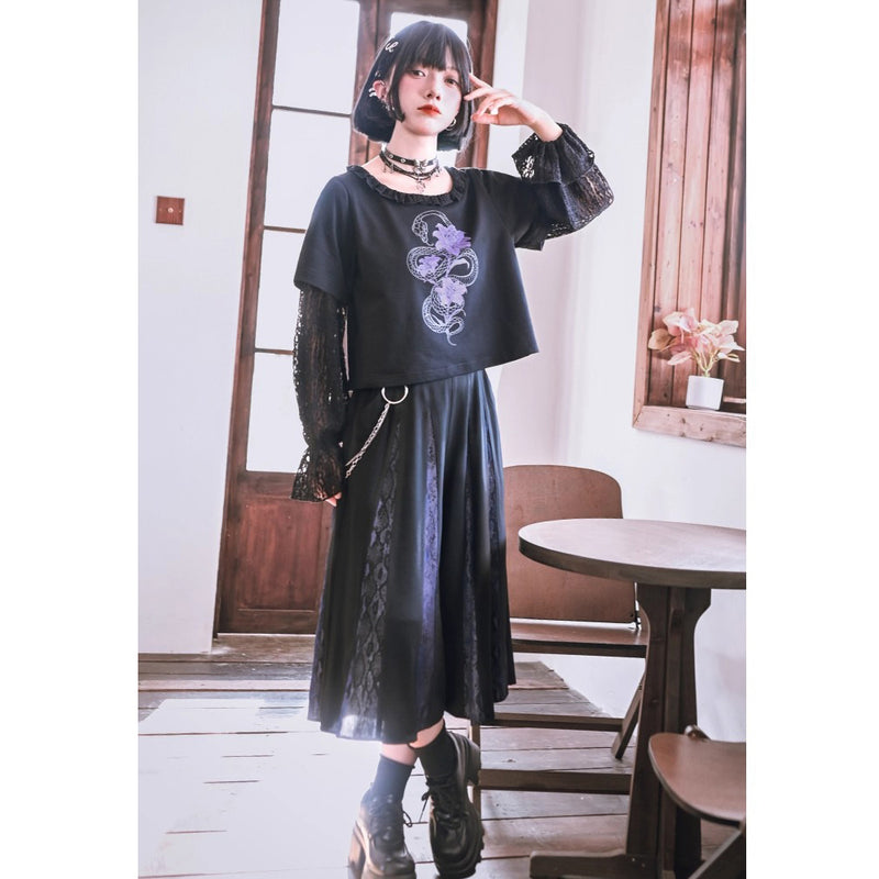 藍紫の蛇鱗クロップドパンツ