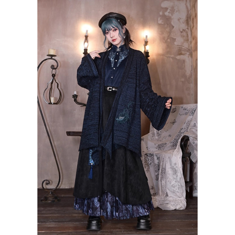 闘魚の刺繍ニットカーディガン