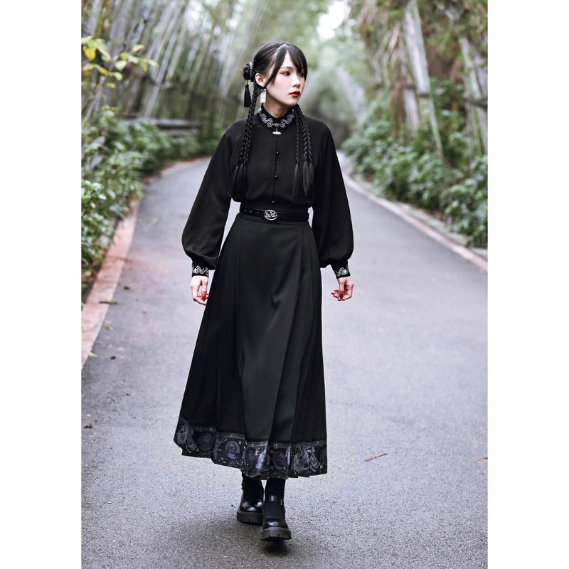 漆黒の兎の挿絵ロングプリーツスカート