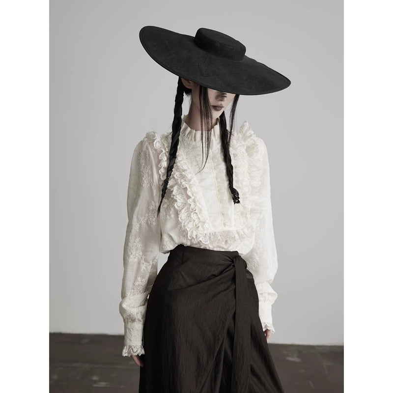 Floral Embroidered Lace Frill Blouse