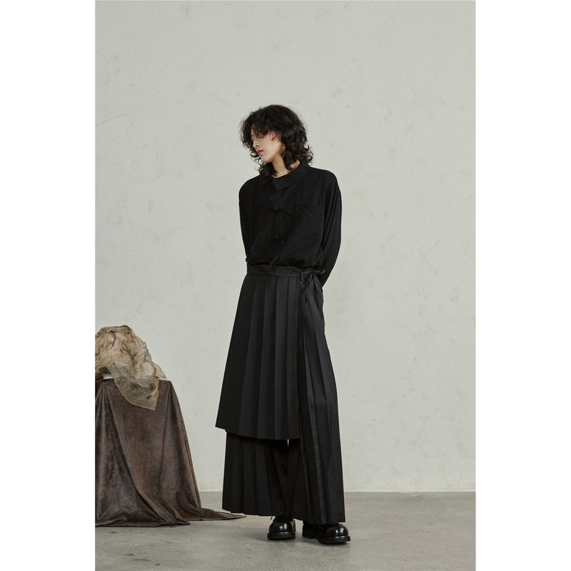 Black Asymmetric Hakama Wide Pants