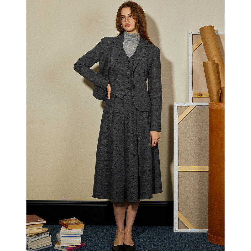 "Violin Poet " Classic Gray Jacket, Vest and Skirt