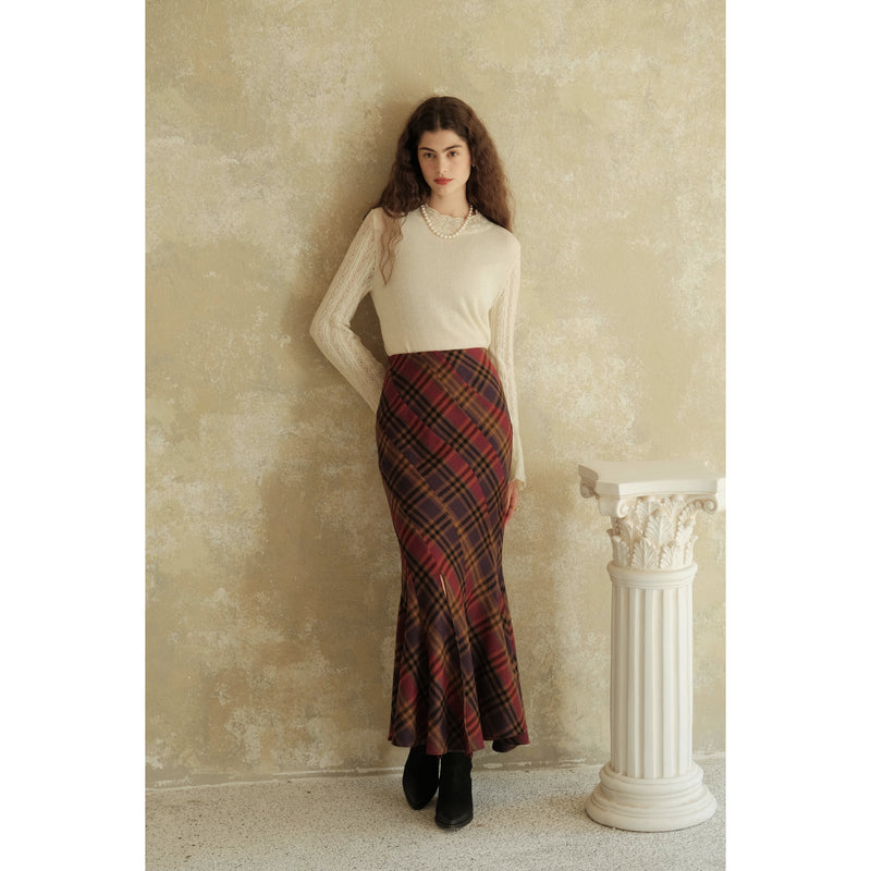 British Plaid Wool Mermaid Skirt