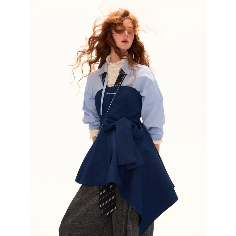 Dark Navy Ribbon Asymmetrical Bustier