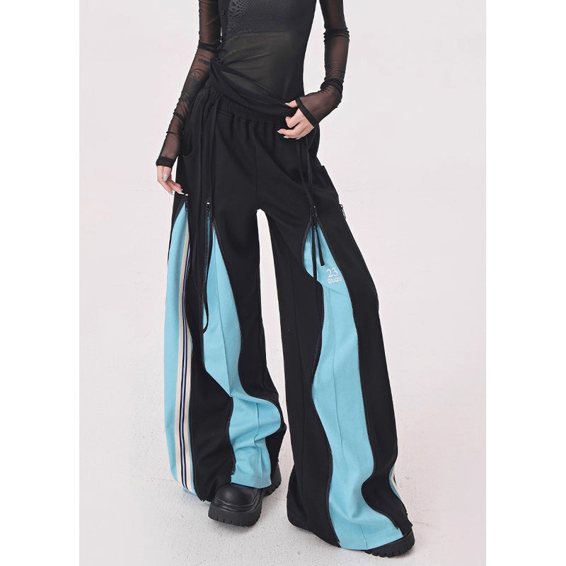 Light Blue Switching Wide Track Pants