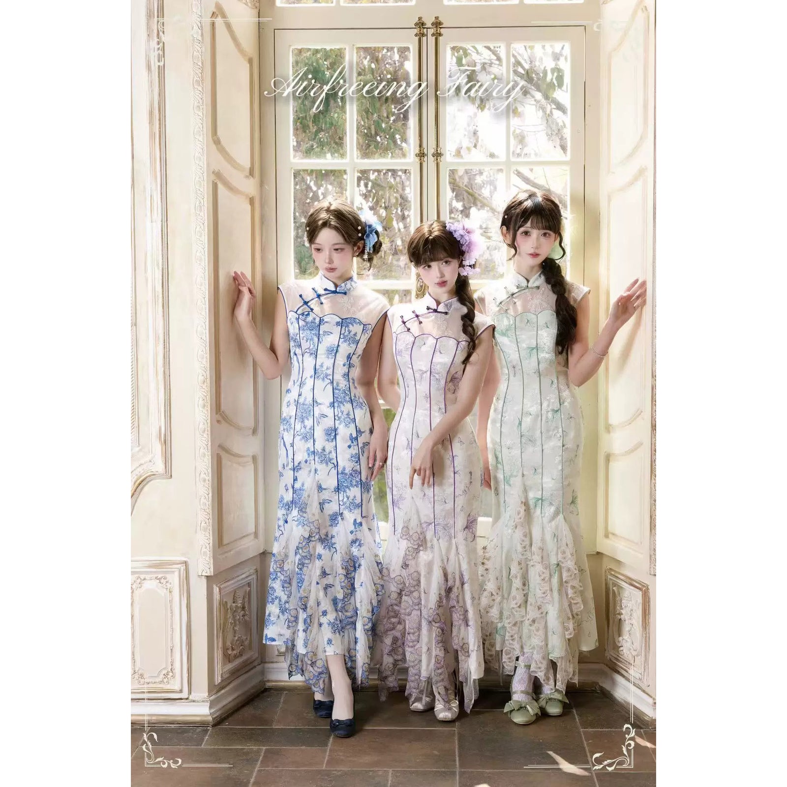 蝶々と鈴蘭のチャイナワンピース - Purple[2026年8月上旬-8月下旬発送