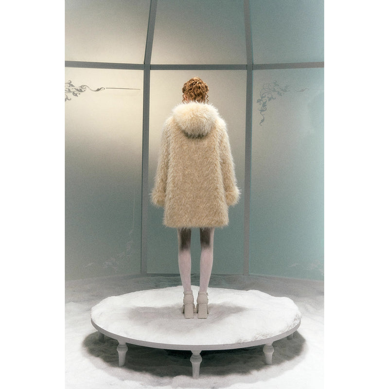 Milky Yellow Hooded Fur Coat