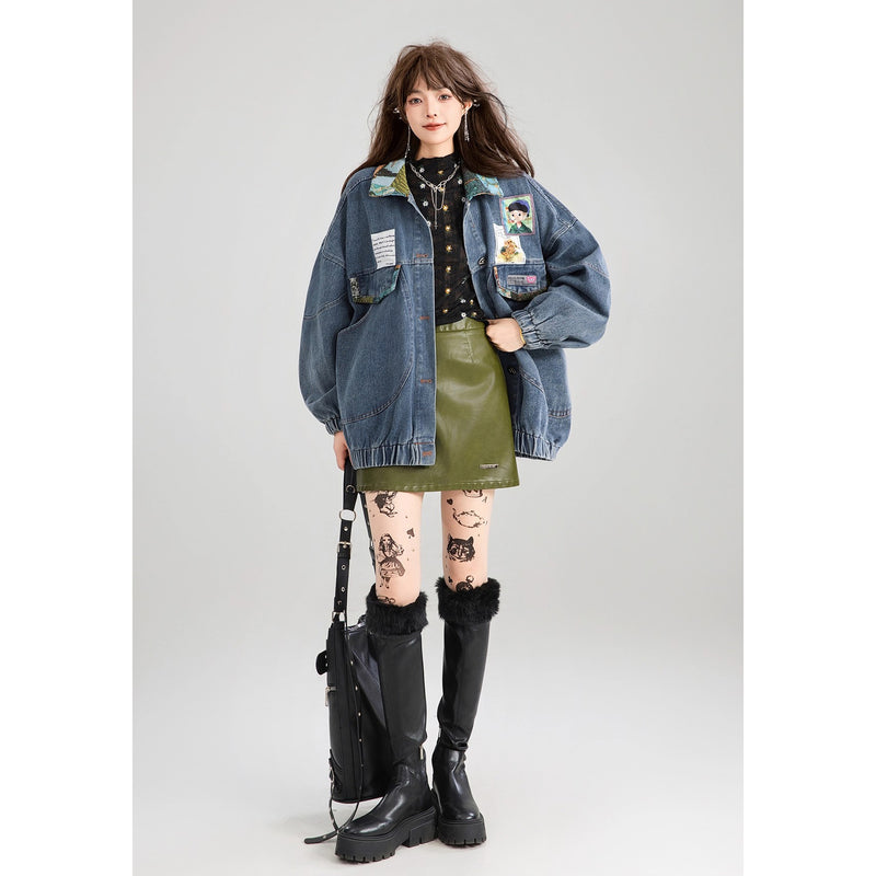 西洋油彩画のリボンデニムジャケット