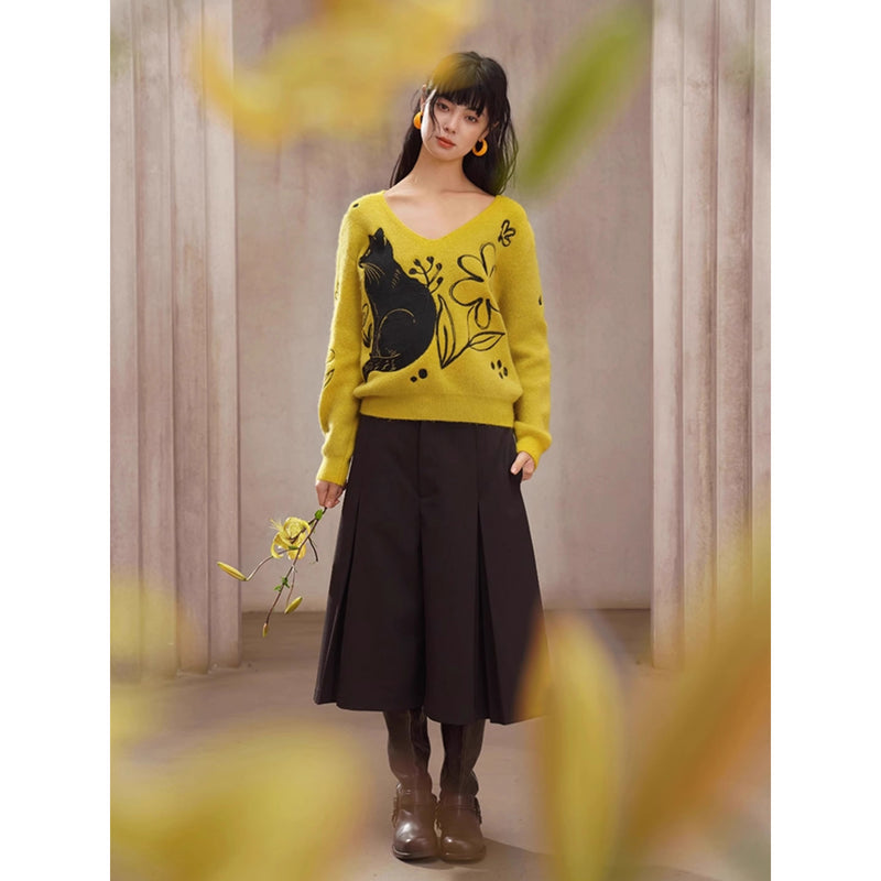 焦茶色のプリーツパンツスカート