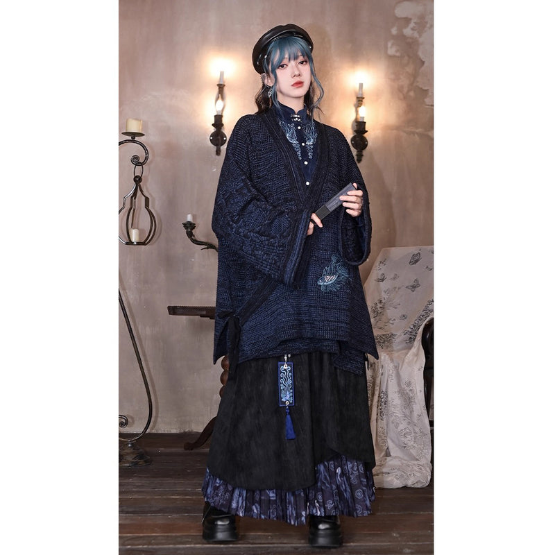 闘魚の刺繍ニットカーディガン