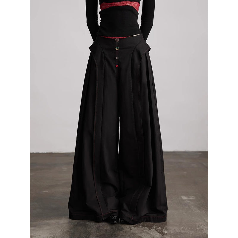 Planet Button Black Wide Pants
