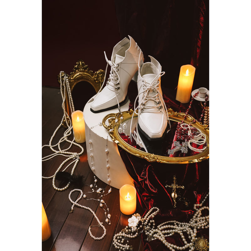 Vampire Lace-up Heeled Shoes - White[2025年11月上旬-11月下旬発送予定]