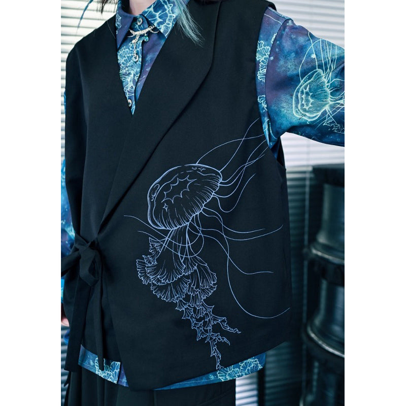 海月の刺繍アシンメトリーベスト