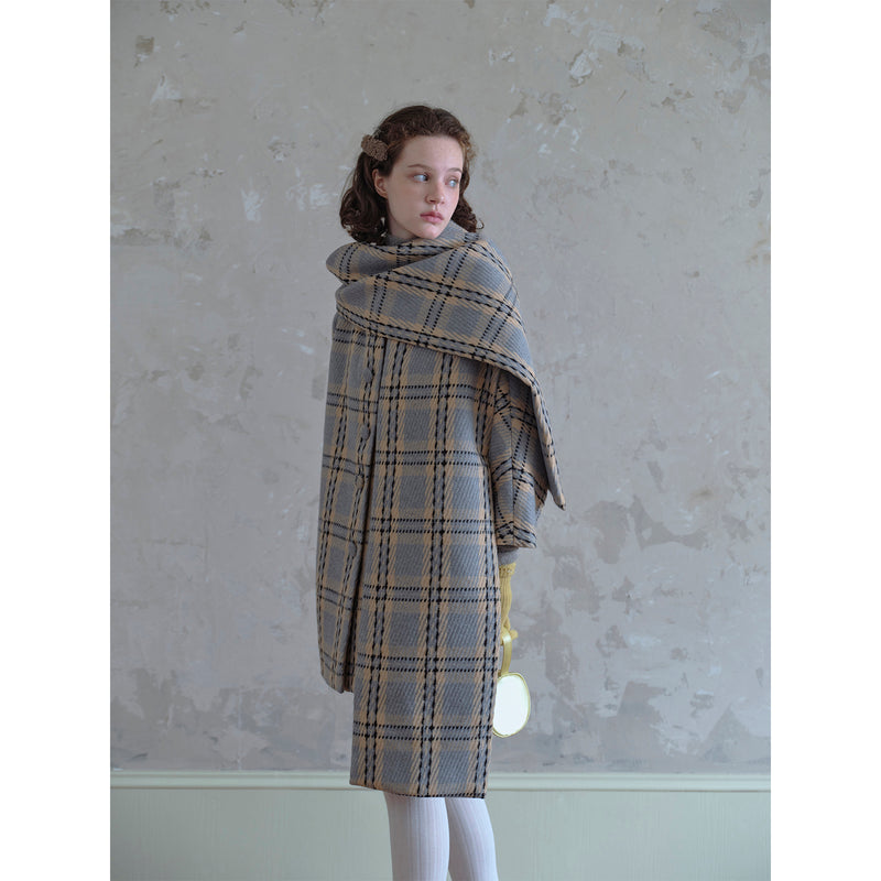 Gray and Yellow Plaid Scarf Coat