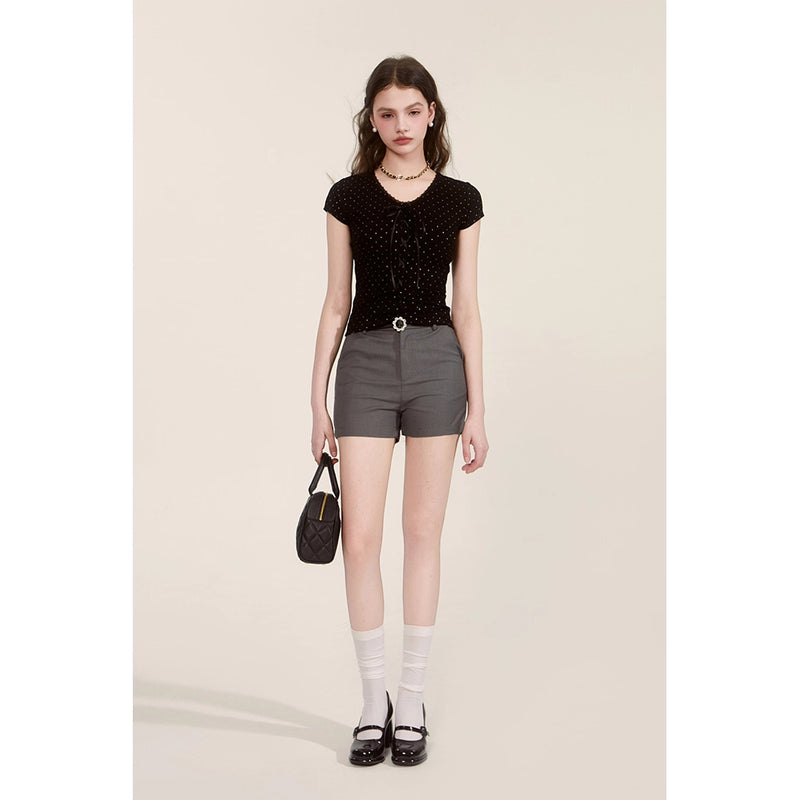 Black Polka Dot Ribbon Top