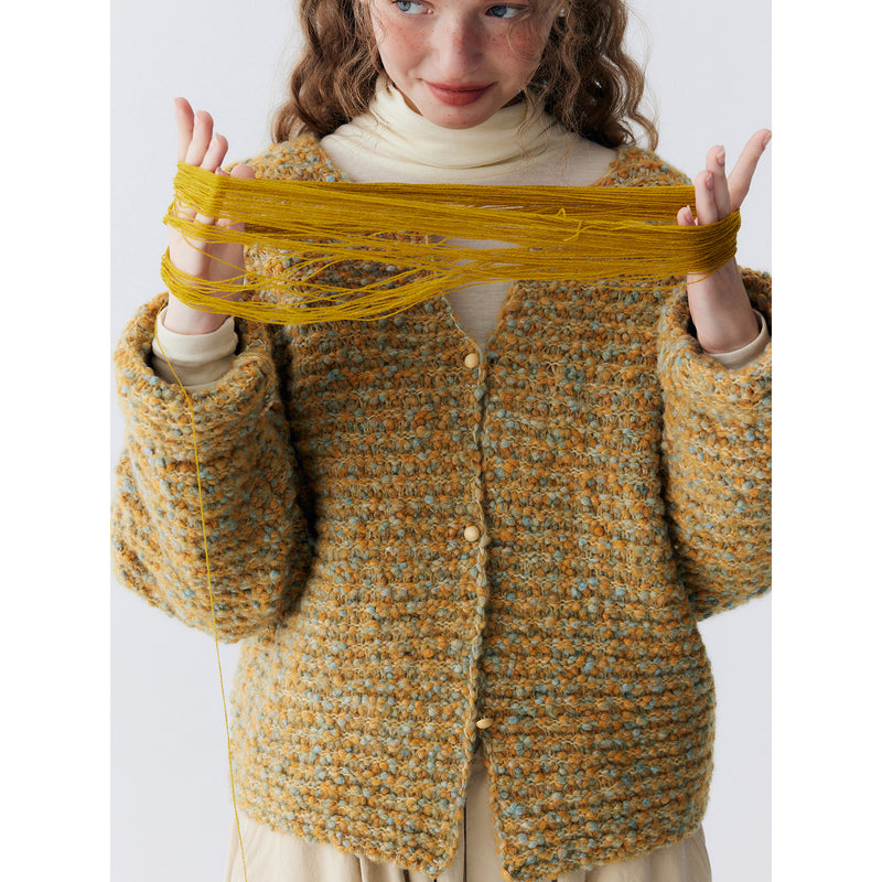 Gold Green Wool Knit Cardigan