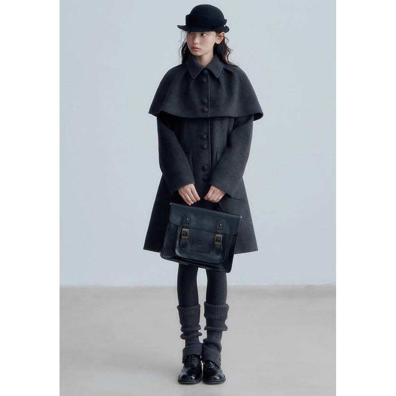Charcoal  Gray Cape Wool Coat