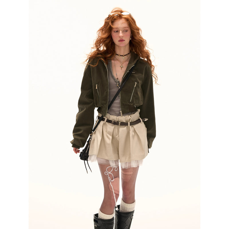 Suede Short Hoodie Jacket