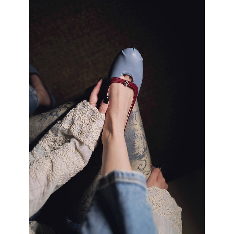 Camellia Round Toe Ballet Shoes - Smoke Blue