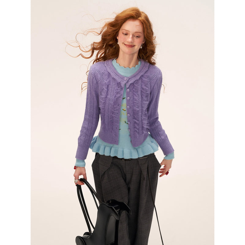 Frill Collar Knit Cardigan