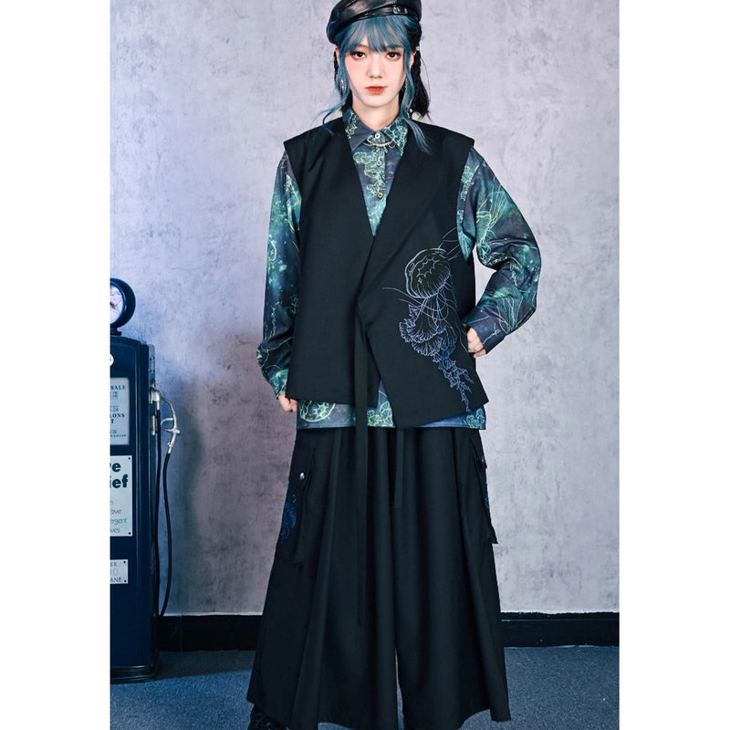 海月の刺繍アシンメトリーベスト