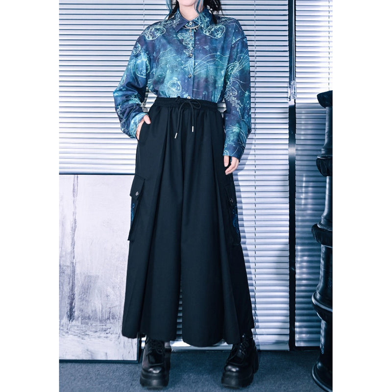 海月の刺繍ドレープワイドパンツ